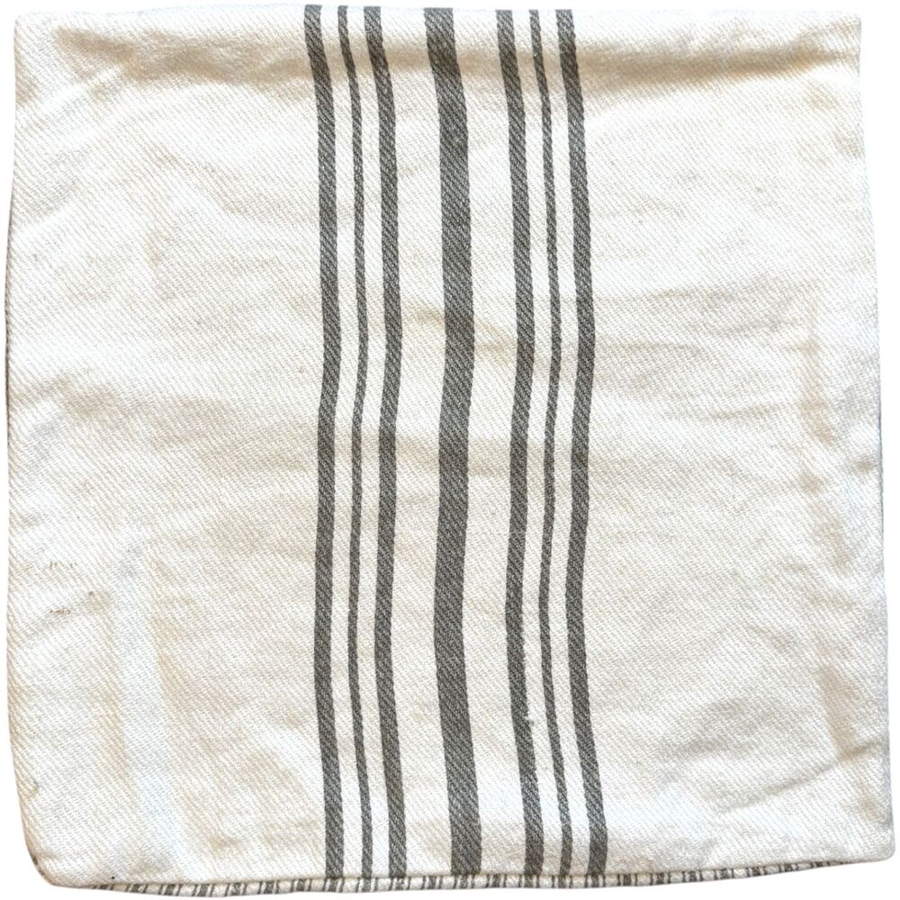 Pottery Barn Reversible Stripe 100% Linen Pillow Farmhouse Ivory Gray 20x20" NEW
